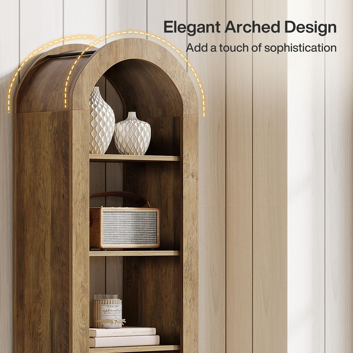 Tribesigns 74.8" Tall Arched Bookshelf, 6-Tier Narrow Open Bookcase, Floor Standing Corner Display Shelves Storage Organizer for Small Space, Home Office, Living Room (1, Brown) Tribesigns