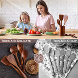 NAYAHOSE Wooden Spoons for Cooking, 6 Pcs Wooden Utensils for Cooking, Natural Teak Wood Non-Stick Cooking Spoons, Wood Utensils Set for Kitchen NAYAHOSE