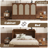 ZEIINPA Queen Murphy Bed Chest with Charging Station & Large Drawers, Wooden Cube Cabinet Bed with Foldable Bedframe for Apartment Living Room Bedroom(Mattress not Included) Walnut ZEIINPA