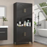 SteeLoong Kitchen Pantry Storage Cabinet with Microwave Stand，Black 75" Tall Metal Cupboard with 4 Doors and Adjustable Shelves for Bathroom, Dining Room SteeLoong