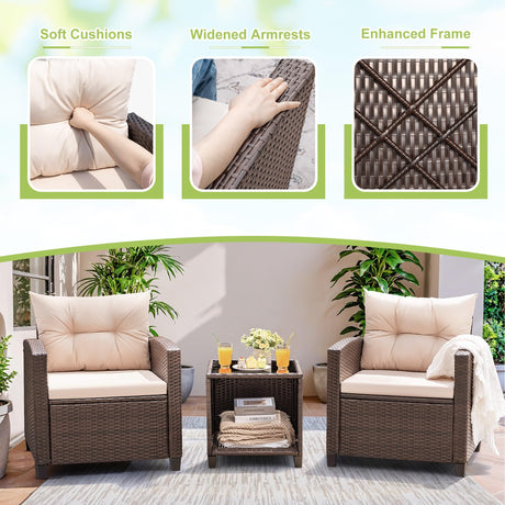 Devoko 3 Pieces Patio Furniture Set, PE Rattan Wicker Patio Set with Two Outdoor Chairs and Table, Upgraded Patio Chairs and Table for Porch, Garden Poolside Balcony Devoko