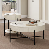 GarveeHome Round Coffee Table with Drawers Circle Living Room Table Wood Accent Coffee Table with Storage White Center Table GarveeHome