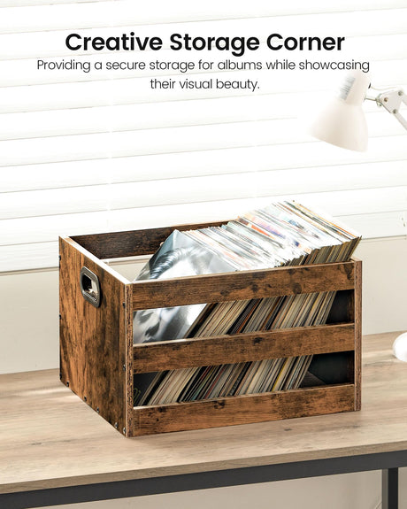 CHOEZON Vinyl Record Storage Crate, Record Storage Holder, Vintage Wood File Storage Organizer, Cube Photo Album Storage Box, for Albums, Files, Photo Albums, Rustic Brown MCW01FG CHOEZON