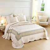 vctops Elegant Embroidered Quilt Set Farmhouse Patchwork Oversized Queen Size Reversible Bedspread Coverlet 3 Piece Cotton Quilted Bedding Set for All Season, 1 Quilt + 2 Pillow Sham (94x102 in) vctops