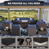 Vakollia 13 Pieces Patio Furniture Set with 44" Propane Gas Fire Pit Table, Outdoor Sectional Wicker Conversation Sofa Sets with Coffee Table Vakollia