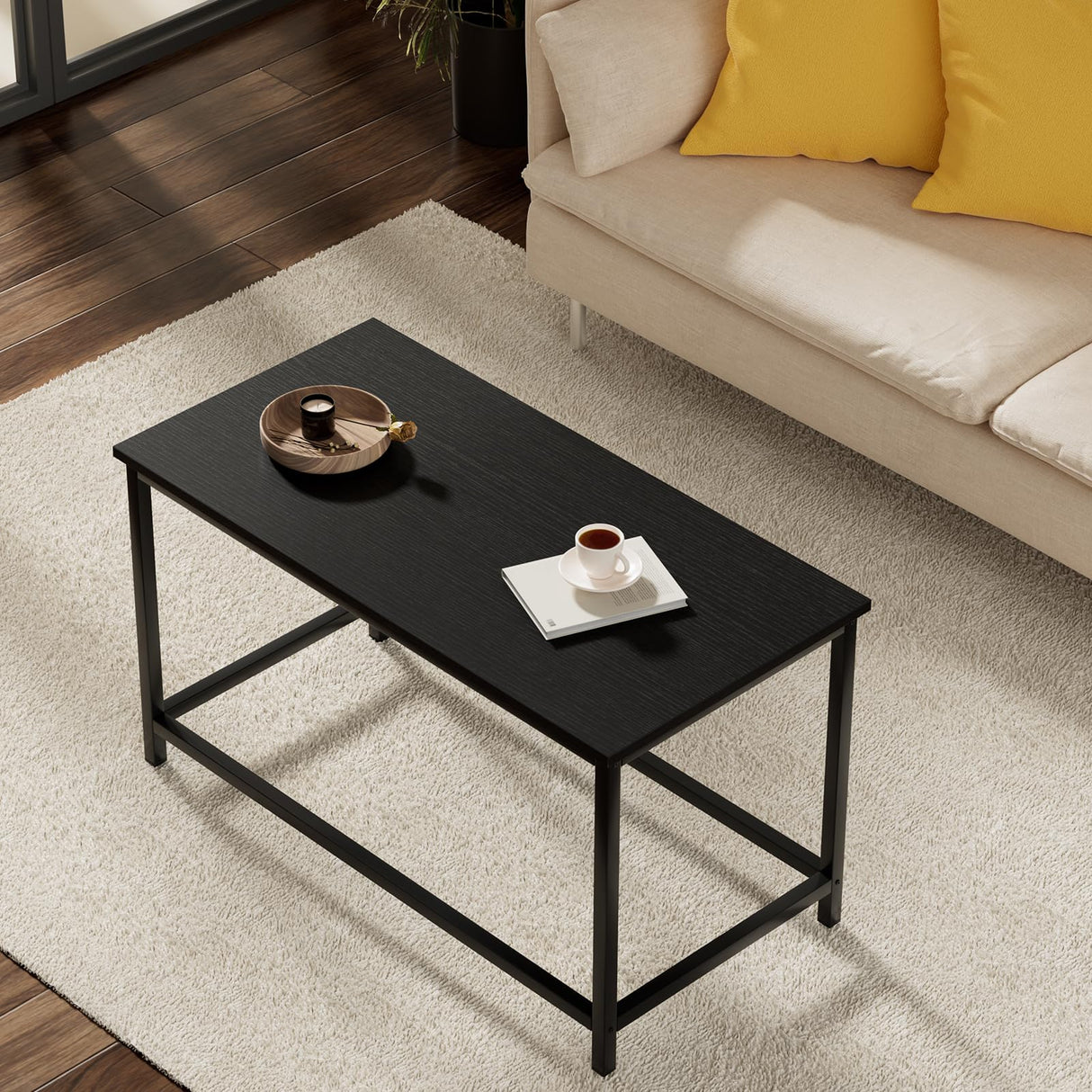 SAYGOER Small Black Coffee Table Simple Modern Open Design Rectangular Minimalist Center Table for Living Room Small Spaces, Easy Assembly, 31.5 x 15.7 x 17.7, Black SAYGOER