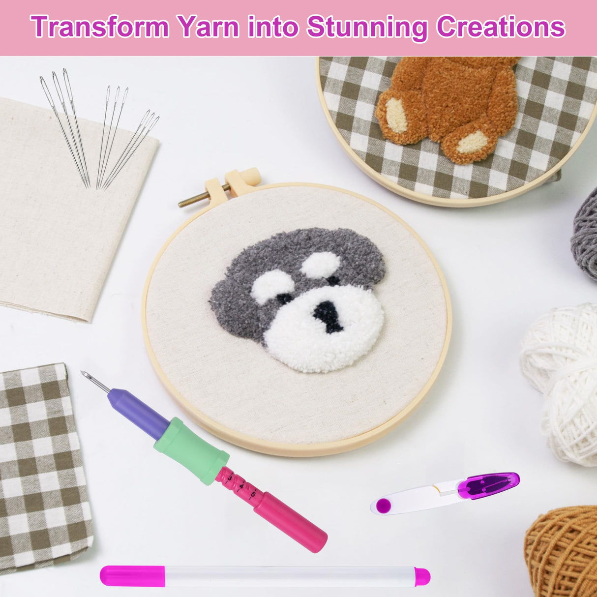 Cheloment 2.2mm Punch Needle Kit Adjustable Punch NeedleTool with Threader,Lightweight Punch Needle with 5 Needle Lengths, Needle Punch Kits for Beginner,Embroidery Punch Needle,Easy to Use Cheloment