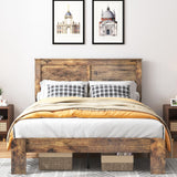 YHJIV Wood Full Bed Frame with Headboard, Rustic Platform Bed Frame with 12 Wood Slats Support, No Box Spring Needed (Vintage Brown, Full) YHJIV