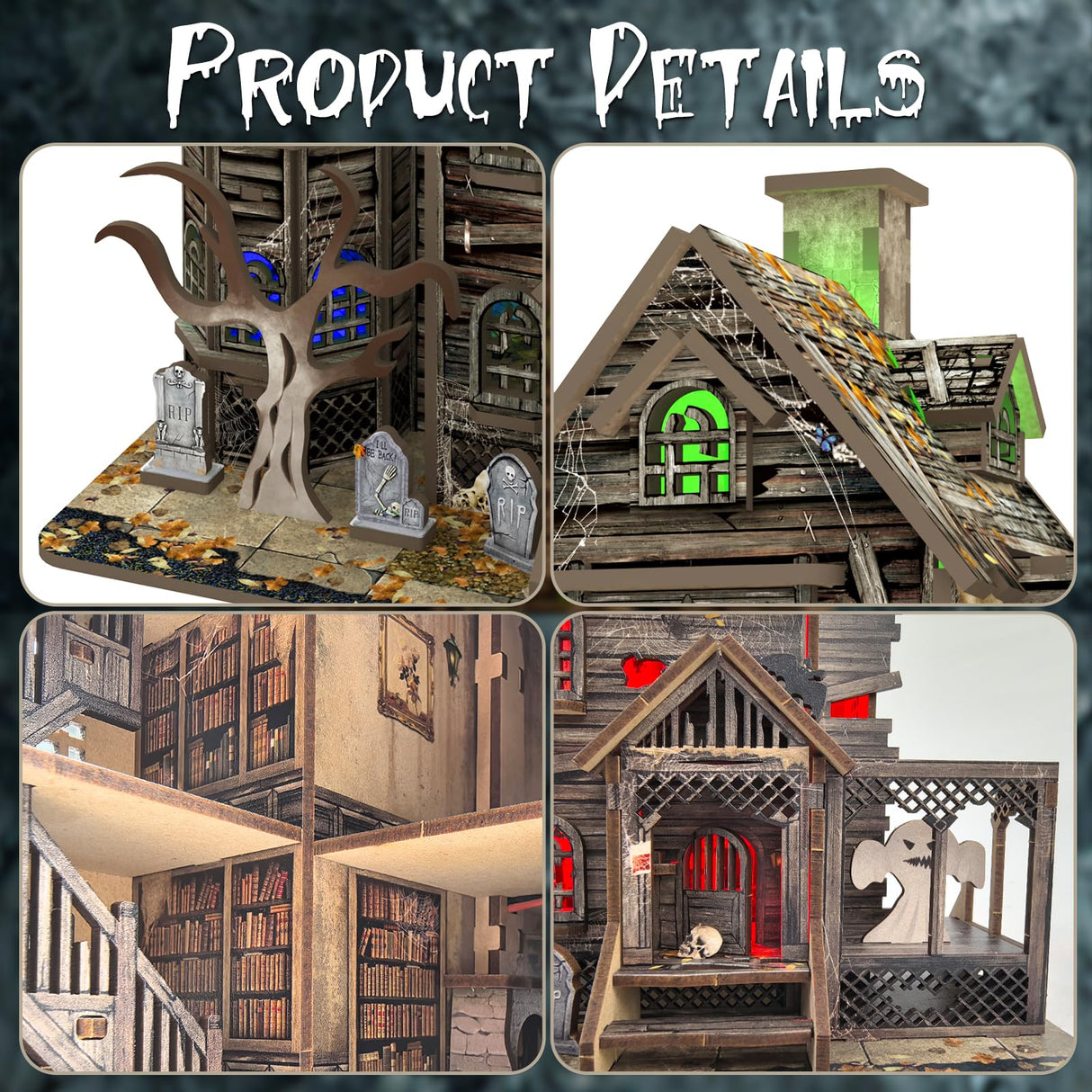 DIY Mini House Kit, Miniature Haunted House Kits with LED Accessories Furniture, 3D Wooden Puzzles for Adults, Dollhouse Craft Gifts for Girls, Boys, Teens Dibetoy