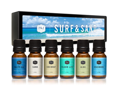P&J Trading Fragrance Oil Surf & Sand Set | Salty Sea, Sand, Coconut, Island Life, Aloe, Seashore Candle Scents for Candle Making, Freshie Scents, Soap Making Supplies, Diffuser Oil Scents P&J Trading