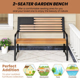 Tangkula 50” Patriotic Metal Garden Bench for 2 with Rustic Wood Finish and Ergonomic Design Tangkula