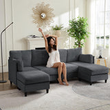 ijuicy Convertible U-Shaped Sectional Sofa with 2 Movable Ottomans, 4 Seat Sectional Couches for Living Room Furniture, Corduroy Comfy Couch for Small Spaces,Wood Frame & Thick Foam Cushion-Dark Grey ijuicy