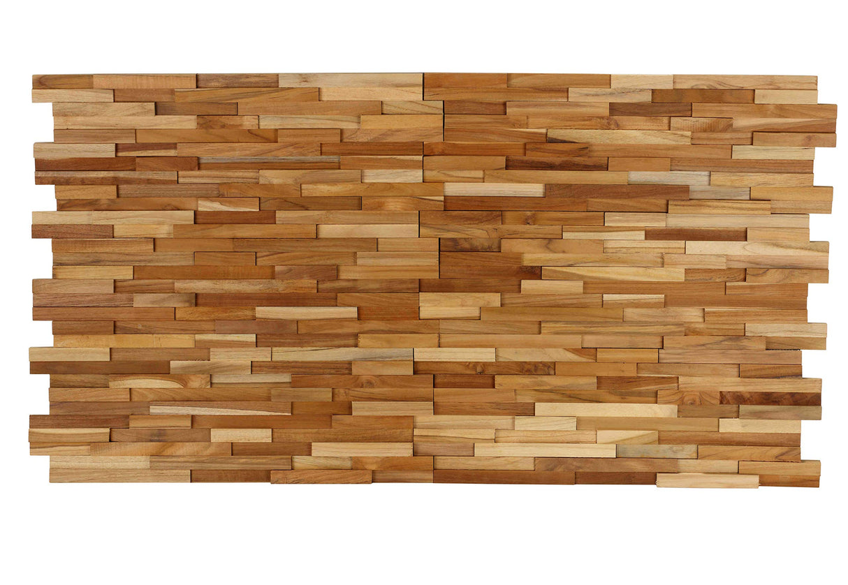 Bare Decor EZ-Wall 3D Mosaic Tile in Solid Teak Wood, Set of 10 Natural Finish Tiles Bare Decor