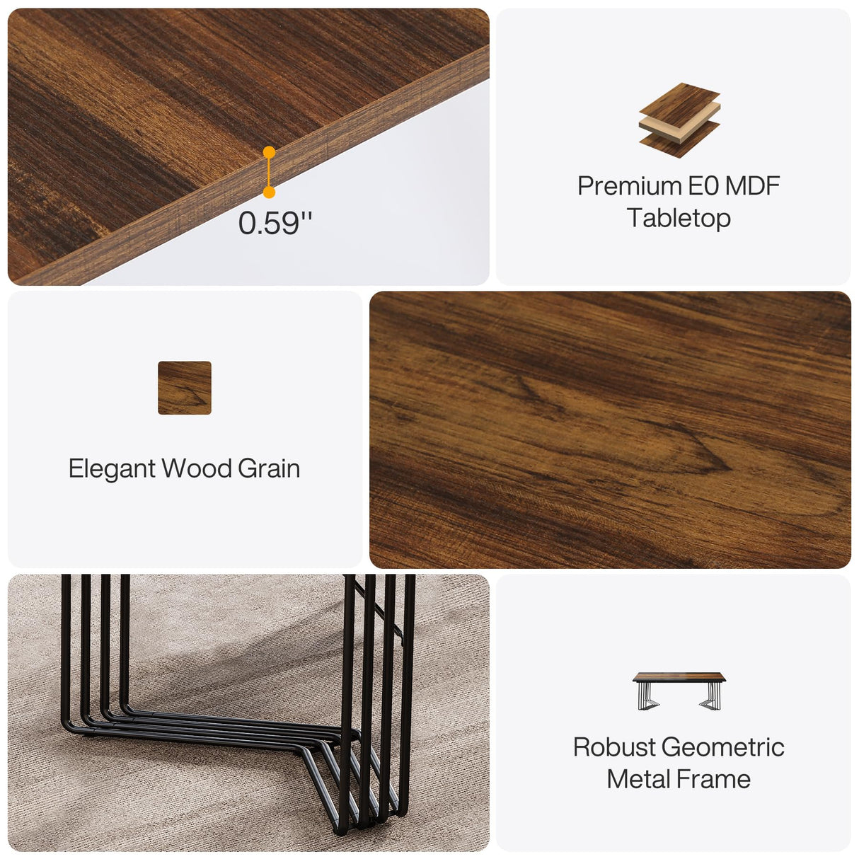 Tribesigns 78.74-Inch Conference Table, 6.56 ft 2 Person Desk Home Office Desk with Sturdy Geometric Metal Frame, Meeting Table Business Seminar Table for 8-10 People, Rustic Brown & Black Tribesigns