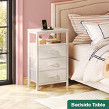 Huuger Nightstands Set of 2, 27.6 Inch End Tables with Charging Station, Bedside Tables with Drawers, PU Leather Finish, USB Port and Outlet, Night Stands for Bedroom, White Huuger