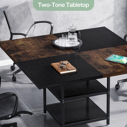 Tribesigns 47-Inch Square Conference Table, Wood Seminar Table with Storage and Splicing Tabletop, Business Furniture Boardroom Desk for Meeting Conference Room Seminar Room, Rustic Brown and - WoodArtSupply