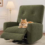 Nursery Recliner Chair, 360° Swivel Rocking Glider Chair for Adults with Adjustable Backrest & Footrest, Cozy Corduroy Upholstered Armchair for Living Rooms, Bedrooms, Apartments, Green Garvee