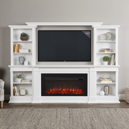 Real Flame Monte Vista 108" Landscape Electric Fireplace TV Stand for TVs up to 60 inches, Entertainment Center with Adjustable Shelves and Storage, TV Stand for Living Room and Bedroom, White