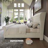 AMERLIFE Queen Size Platform Bed Frame, Chenille Upholstered Sleigh Bed with Scroll Wingback Headboard & Footboard/Button Tufted/No Box Spring Required/Cream AMERLIFE