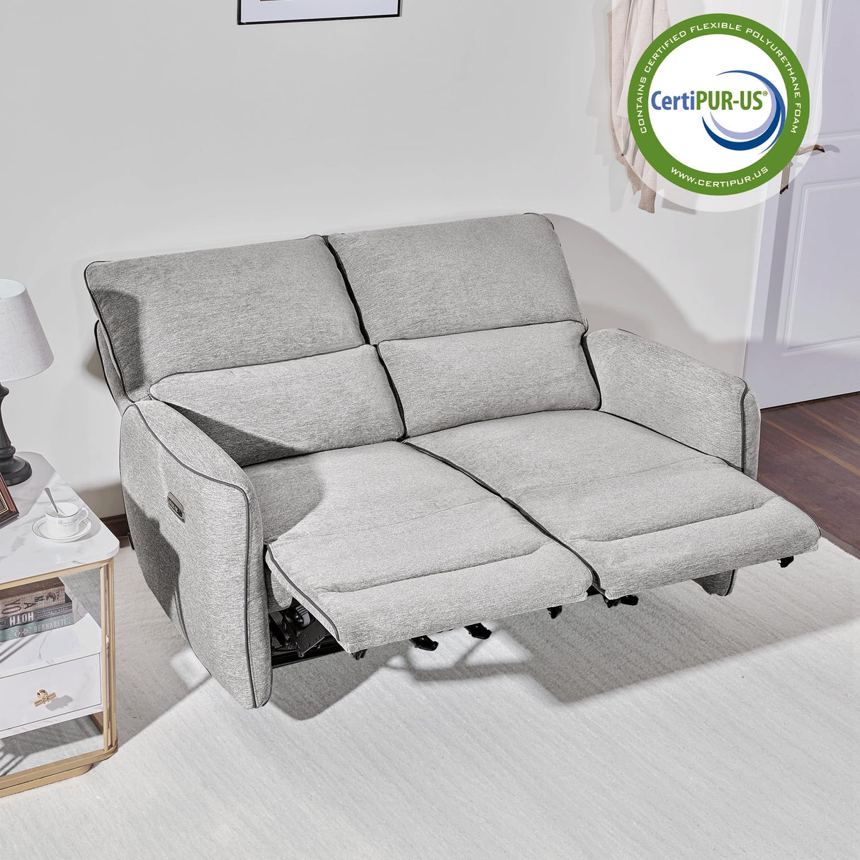 MCombo 60" Wall Hugger Power Loveseat Recliner Sofa with Adjustable Headrest, RV Reclining Loveseat with USB and Type C Charge Ports for Living Room 6924 (Light Grey) MCombo