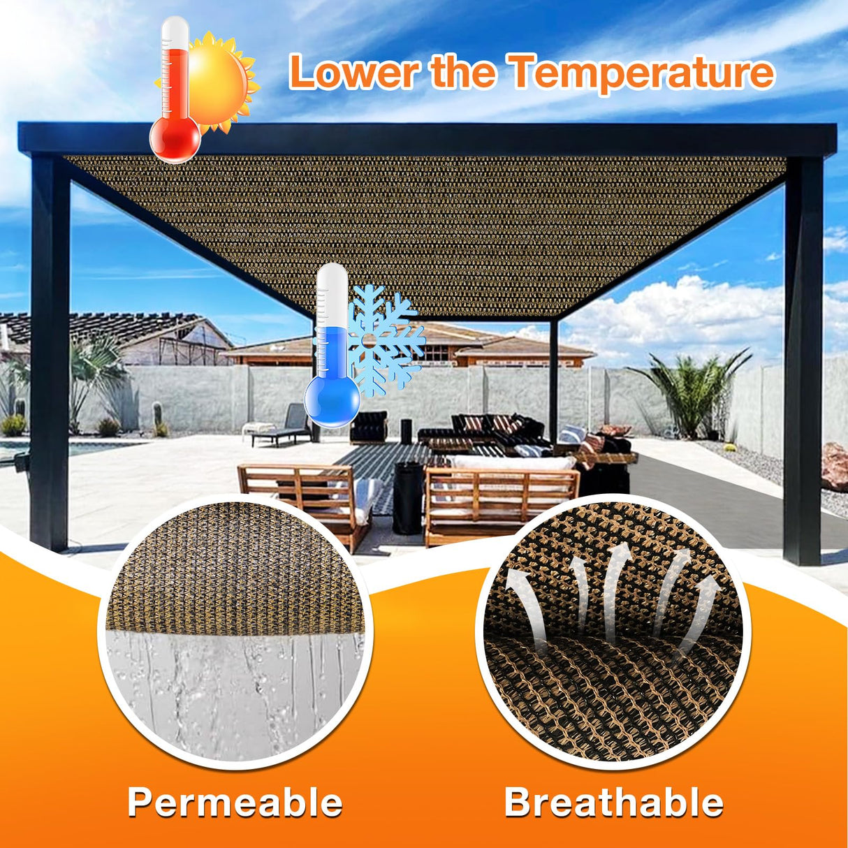 Artpuch Outdoor Pergola Shade Cover 10x18 FT Sun Shade Cloth with Grommets Mocha 90% UV Protection Canopy Patio Privacy Screen (Customized Available) Artpuch