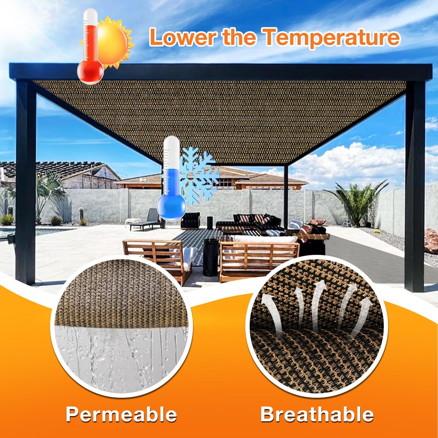 Artpuch Outdoor Pergola Shade Cover 10x18 FT Sun Shade Cloth with Grommets Mocha 90% UV Protection Canopy Patio Privacy Screen (Customized Available) - WoodArtSupply