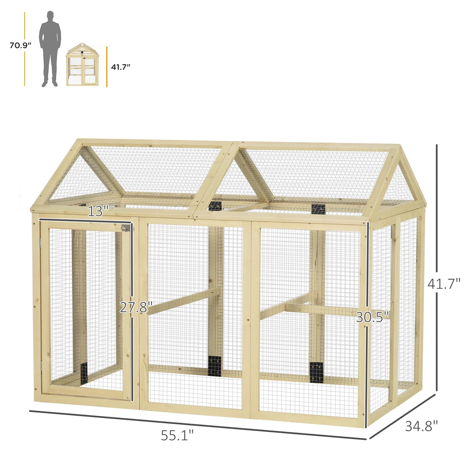 PawHut Chicken Run, Wooden Large Chicken Coop, Combinable Design with Perches & Doors for Outdoor, Backyard, Farm, 4.6' x 2.8', Nature Wood - WoodArtSupply