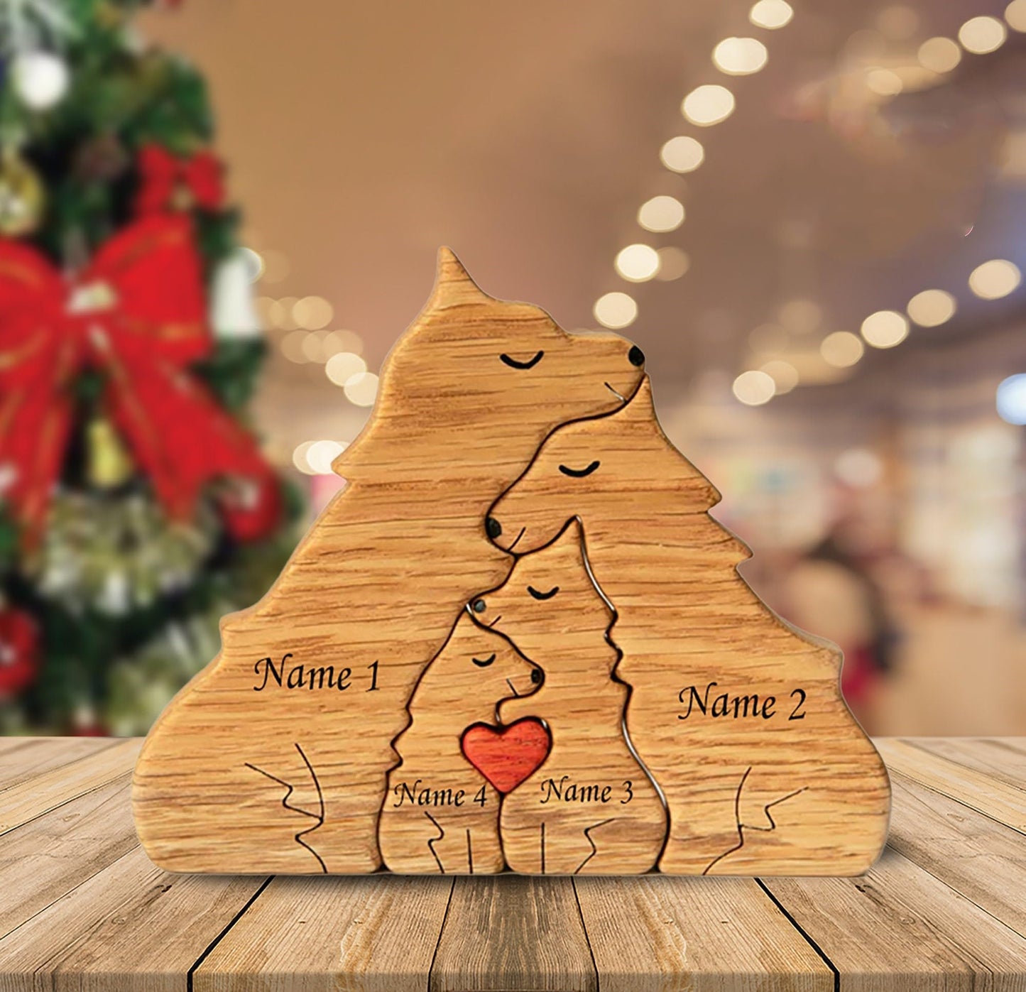 ROSLILY Personalized Wooden Wolf Puzzle with 1-8 Family Name Custom Animal Family Figurines Hand Carved Block Decoration for Mom Dad House Warming - WoodArtSupply