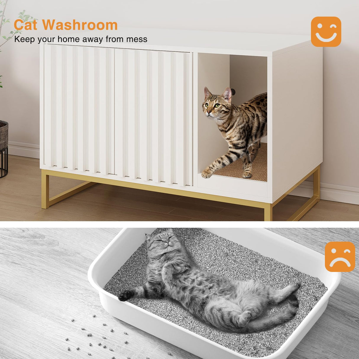 Halitaa Litter Box Enclosure, Modern Cat Litter Box Furniture Hidden Litter Box with Scratch Pad, Cat Washroom House End Table, Entryway Bench for Livingroom (White) Halitaa