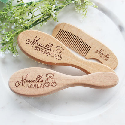 Custom Wooden Baby Brush Set | Personalized Wooden Baby Brush | Personalized Baby Gift Boys - WoodArtSupply