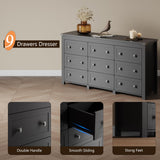 Dresser for Bedroom with 9 Drawers, Farmhouse Wood Chest of Drawers, Wide TV Stand Closet Storage Furniture with Metal Handle, Modern Clothes Organizer for Hallway, Living Room, Entryway, Black Xixini