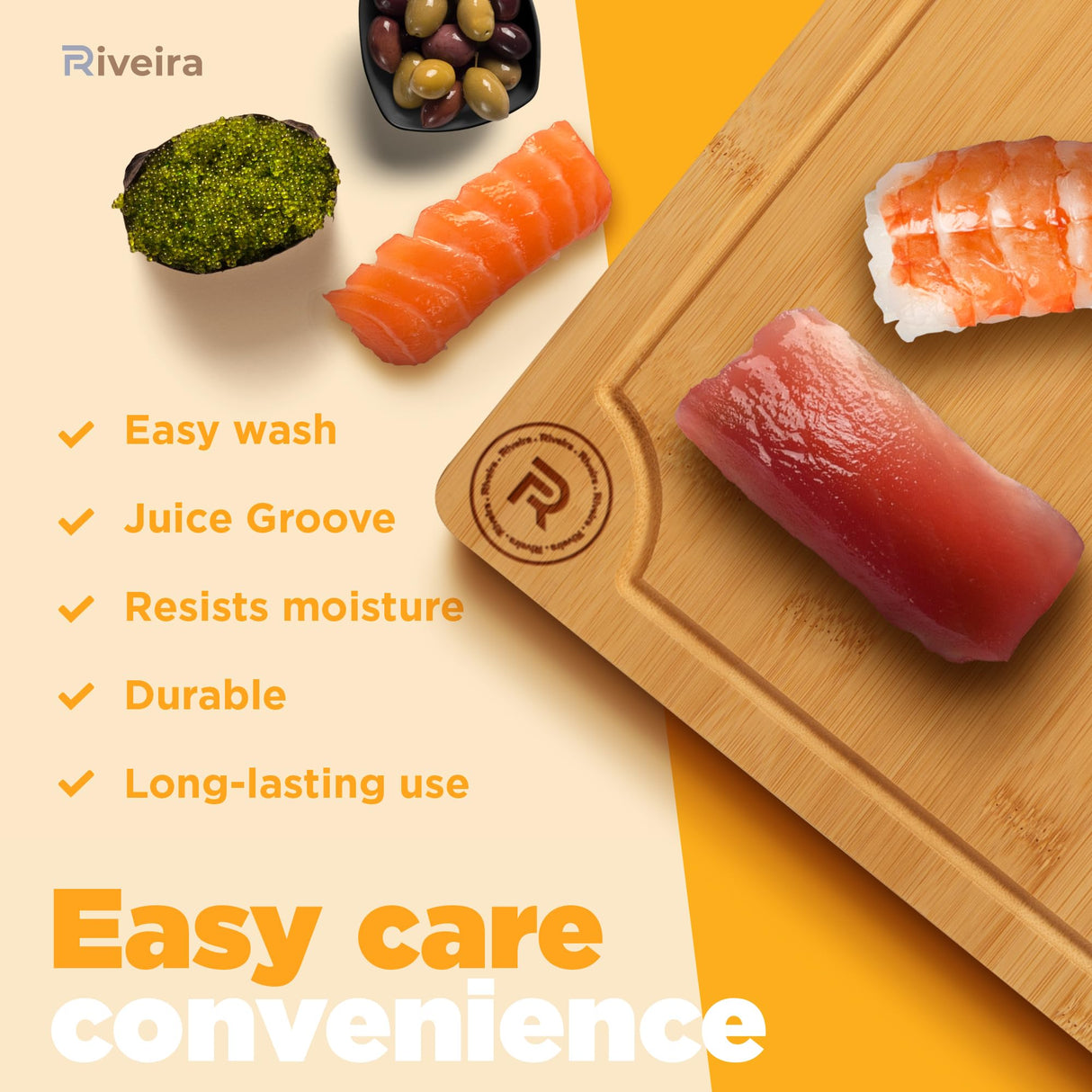 Riveira Wood Cutting Board – Gourmet Bamboo Grandeur: 18 x 12 Bamboo Cutting Boards For Kitchen – Natural Wooden Cutting Boards For Kitchen – Innovative Juice Grooves Bamboo Cutting Board Riveira