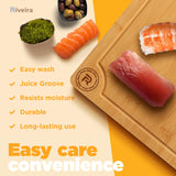 Riveira Wood Cutting Board – Gourmet Bamboo Grandeur: 18 x 12 Bamboo Cutting Boards For Kitchen – Natural Wooden Cutting Boards For Kitchen – Innovative Juice Grooves Bamboo Cutting Board Riveira
