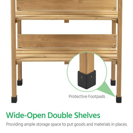 Topeakmart Potting Bench Table w/Metal Tabletop for Garden, Fir Wood Workstation w/3 Tier Shelves, Outdoor Work Bench w/Hook Natural Wood Topeakmart