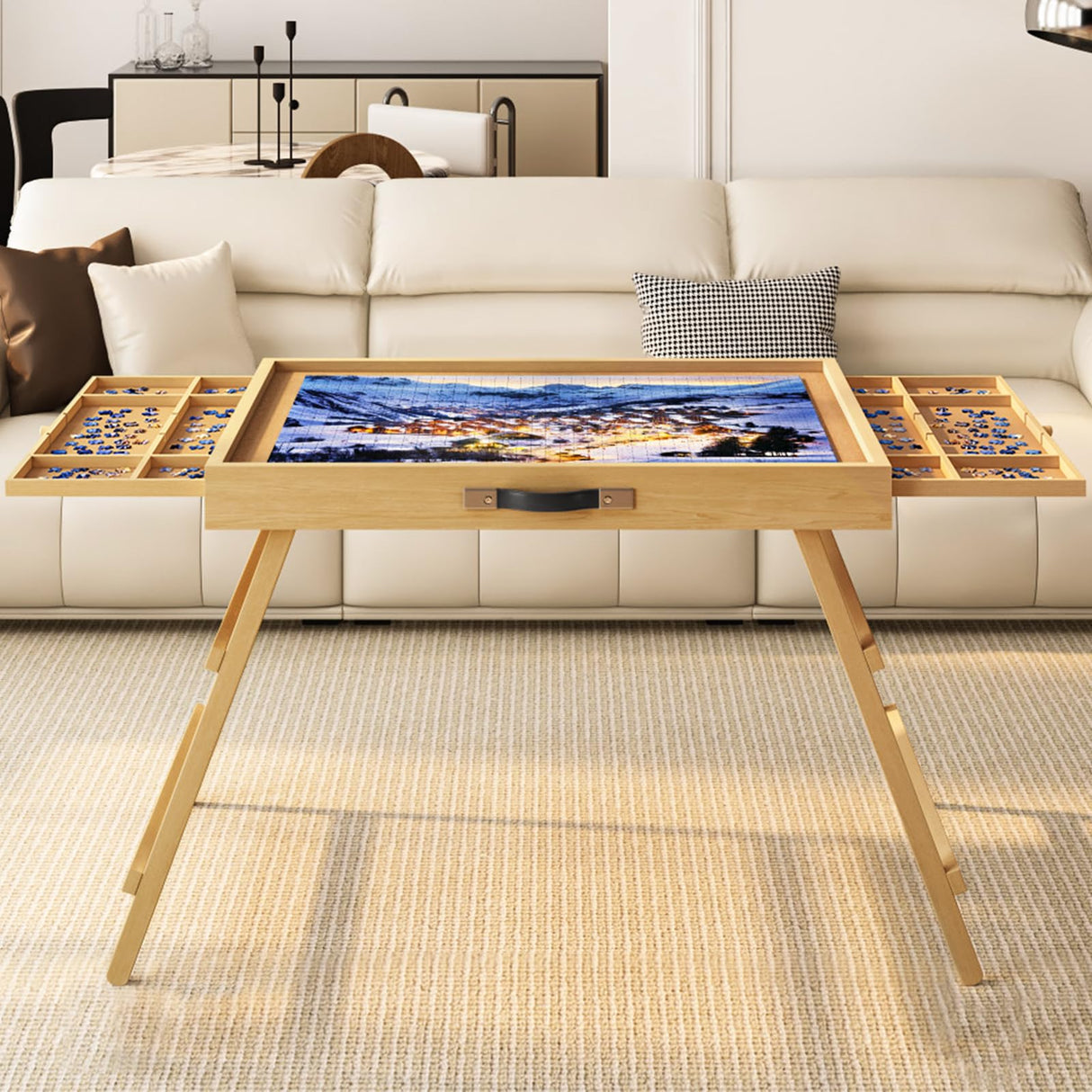 24.8" H Tall Puzzle Table with Drawers, 1000 Pieces Jigsaw Puzzle Board with Folding Legs & Protective Cover - 30" x 22" Portable Table for Adults upvercy