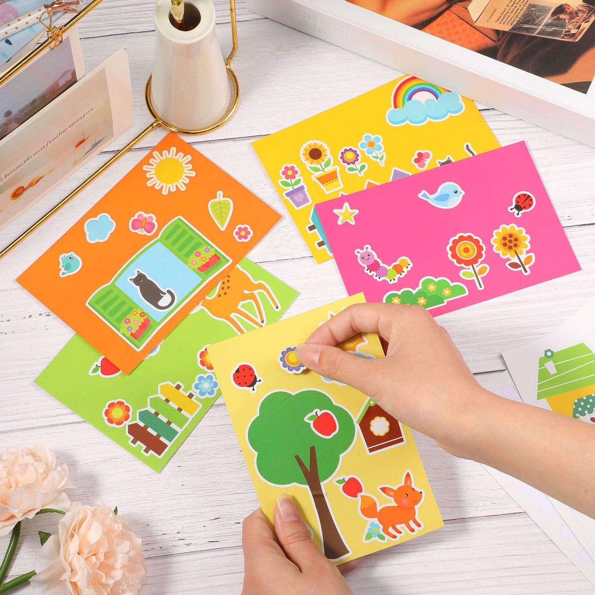 Outus 15 Pieces Card Making Kits for Kids with 3 Sheets Stickers, 15 Blank Envelopes and 15 Seal Stickers, Handmade Card Making Crafting Kit for Boys and Girls DIY Cards Outus