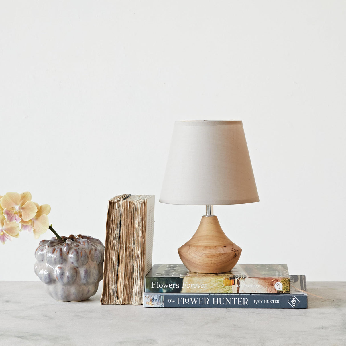 Creative Co-Op Eucalyptus Wood Table Lamp with Linen Shade, Natural Creative Co-Op