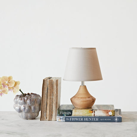 Creative Co-Op Eucalyptus Wood Table Lamp with Linen Shade, Natural Creative Co-Op