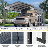 EROMMY 10x25 FT Carport Storage Shed 2-in-1, Heavy Duty Car Port with Galvanized Metal Frame, Base-Reinforced Enclosed Storage Shelter, Extended Coverage for Trucks, Cars & All Vehicles, Gray EROMMY