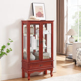 KEIKI Lighted Glass Display Curio Cabinet, 49" Tall Display Case with Adjustable Glass Shelves and Mirrored Back Panel for Living Room, Kitchen, Light Blub Included, Cherry KEIKI