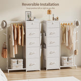 Luxspire Dresser with Hanging Rack, Reversible Dresser for Bedroom with 5 Fabric Drawers & 3 Coat Racks & Side Pockets Small Dressers with Clothes Racks, White Luxspire