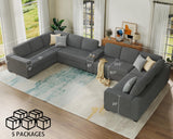 AMERLIFE 172 Inch U Shaped Couch, Modular Sectional Sofa with Storage Console, Oversized Couch with Charging Socket, Grey Comfy Couch AMERLIFE