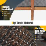 Tangkula 3 Piece Patio Chaise Lounge & Table Set, Outdoor Rattan Lounge Chair w/Folding Side Table, 4-Level Adjustable Backrest, Solid Acacia Wood Frame, Recliner & Table Set for Backyard (Mix Brown) Tangkula