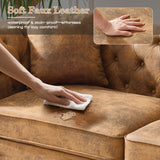 Mid Century Modern Faux Leather Couch Set of 2, Tufted Couch and Loveseat Set muebles para la sala Comfy Chesterfield Upholstered Office Furniture Living Room Sofa Set 2 Piece (Brown, 3+3 Seater) SLEERWAY