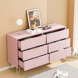 Anbuy Pink Large Dresser 6 Drawer Dresser for Bedroom, Chest of Drawer with 6 Wide Drawers Wood Storage Cabinet Organizer with Metal Gold Legs for Bedroom, Living Room, Entryway Anbuy