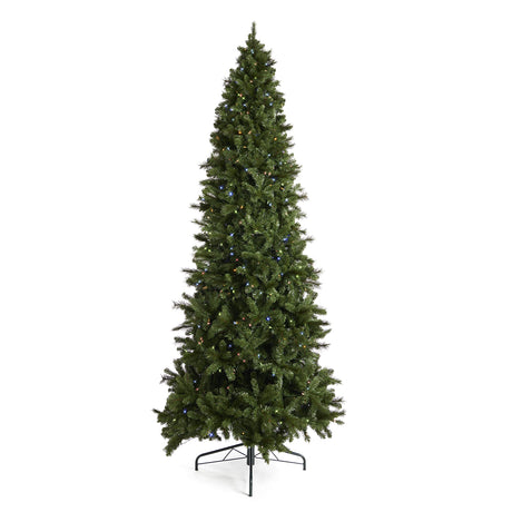 Home Heritage Cascade Quick Set 12 Foot Flocked Pine Pre-Lit Artificial Christmas Tree Holiday Decor with 800 Multi-Color LED Lights and Stand, Green Home Heritage