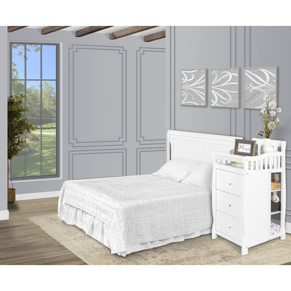 Dream On Me 5-in-1 Brody Full Panel Convertible Crib in White with Changer, Spacious Drawers, Detachable Changing -Table, 1''Changing Pad