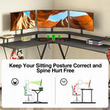 SEVEN WARRIOR L Shaped Gaming Desk with LED Lights & Power Outlets, 58” Computer Desk with Monitor Stand & Carbon Fiber Surface, Corner Desk with Cup Holder, Gaming Table with Hooks, Black SEVEN WARRIOR