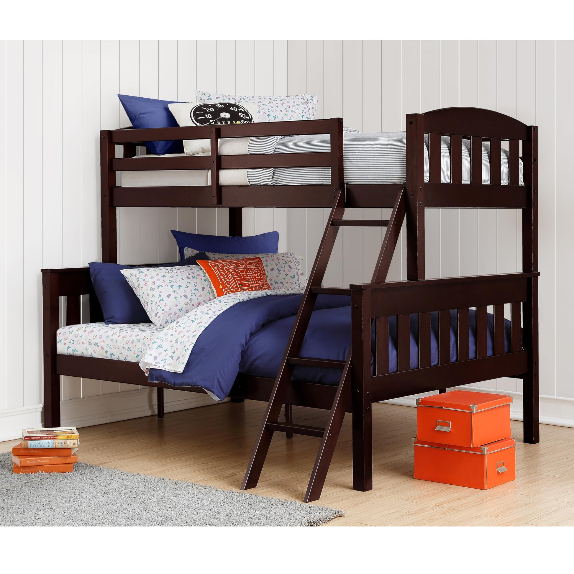 DHP Airlie Espresso Twin-Over-Full Convertible Bunk Bed with Ladder and Guardrails - WoodArtSupply