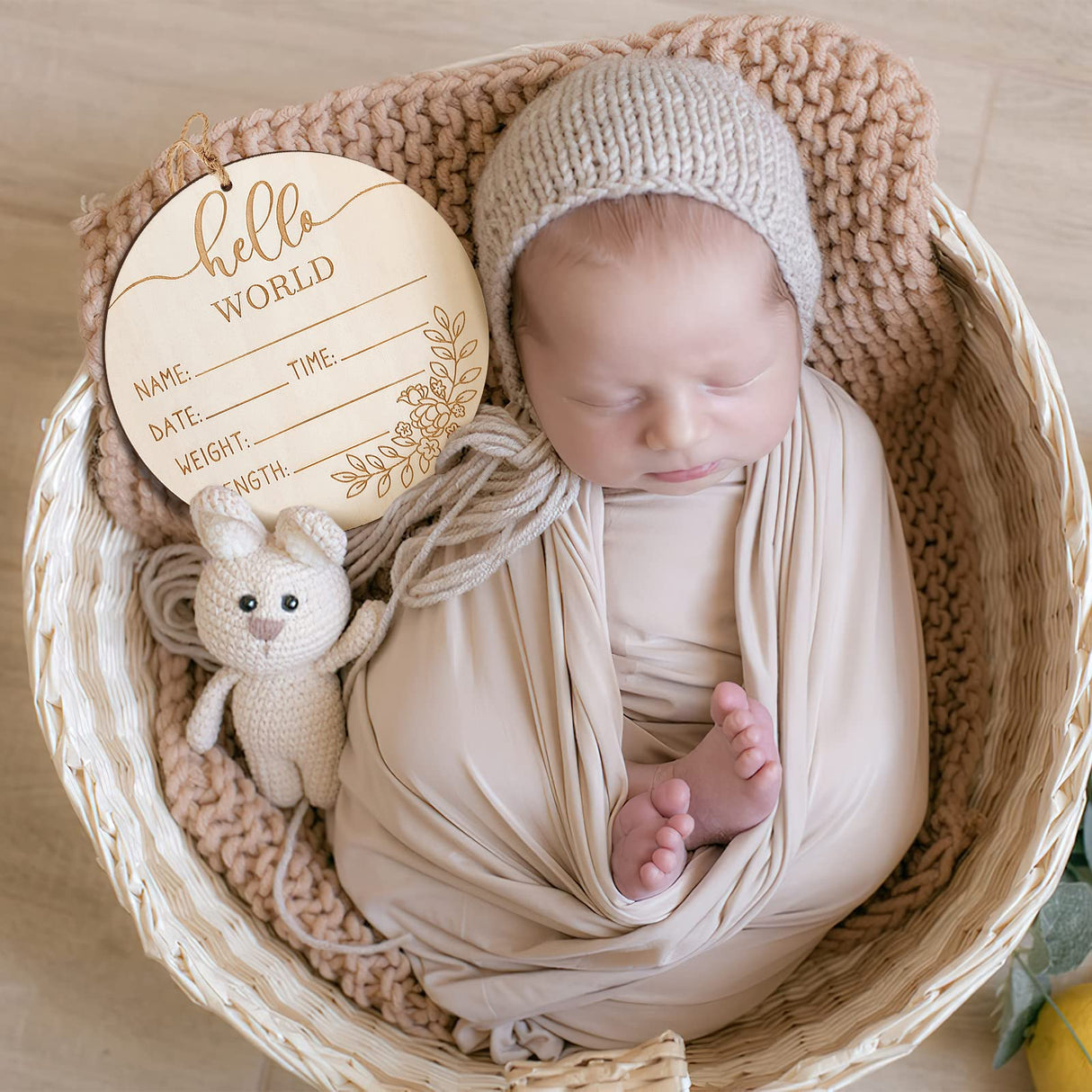 ZIEYOMI Baby Announcement Sign, Wooden Baby Name Sign for Nursery, Hello World Newborn Sign, Birth Announcement Sign for Hospital, Welcome Baby Sign ZIEYOMI